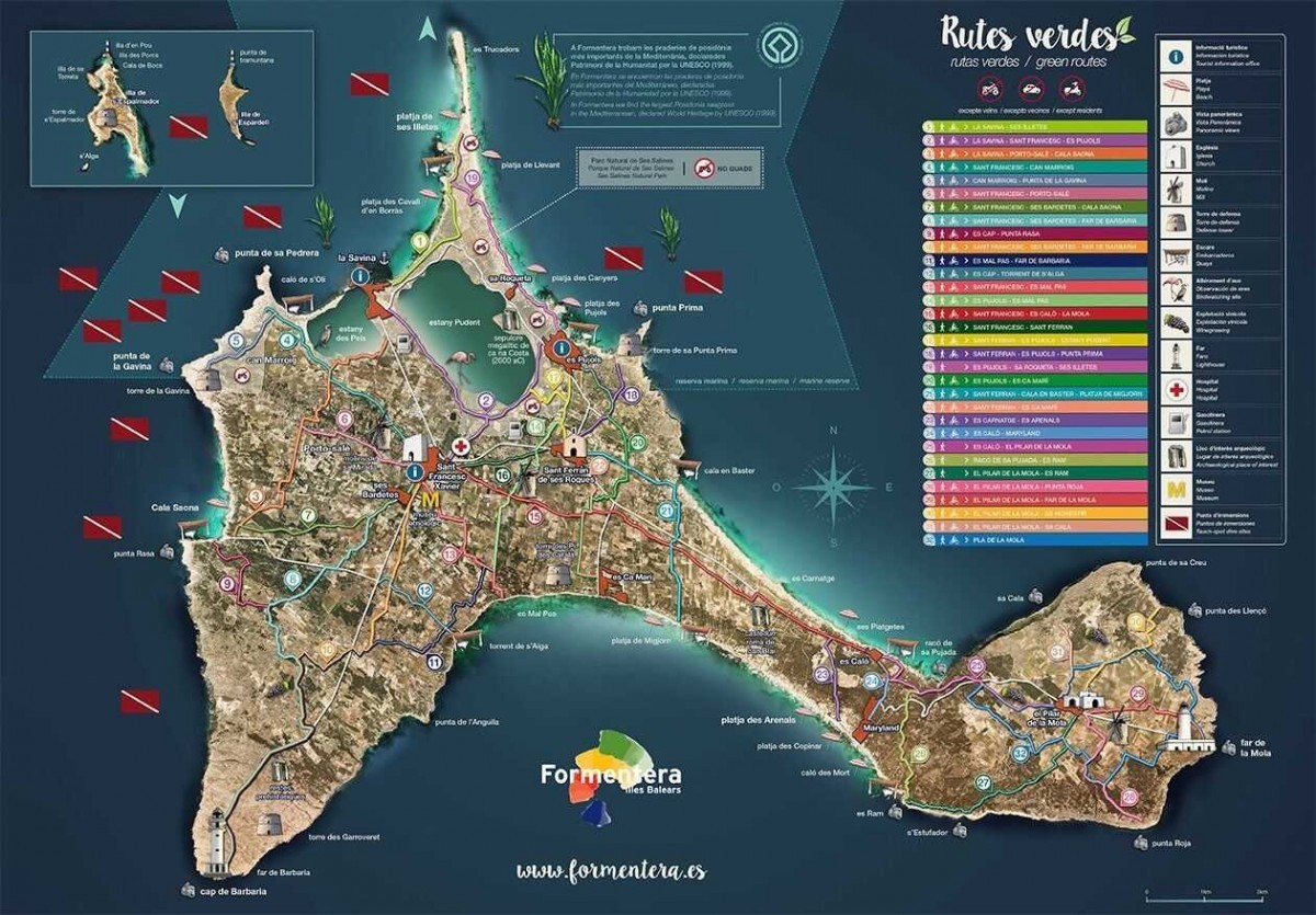 Kaart wandelroutes Formentera