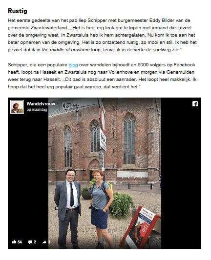 Wandelvrouw in de media - Stentor - Christoffelpad