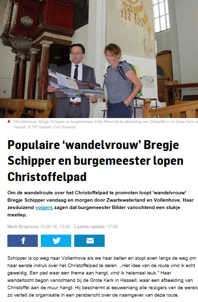 Wandelvrouw in de media - Stentor - Christoffelpad