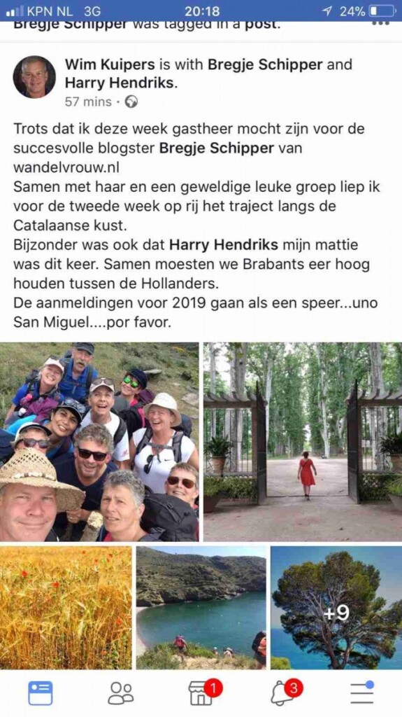 Facebookbericht wandelen met Wim