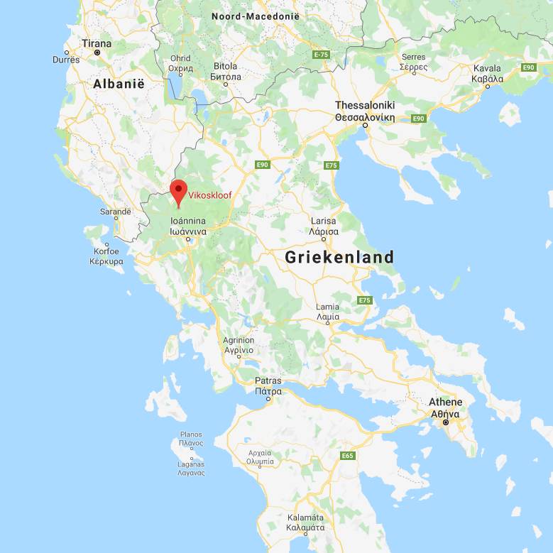 Topo kaart met Vikos kloof, Zagoria, Griekenland