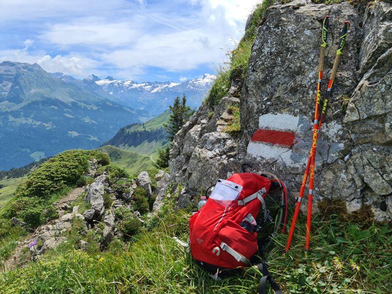 Rugzak en wandelstokken